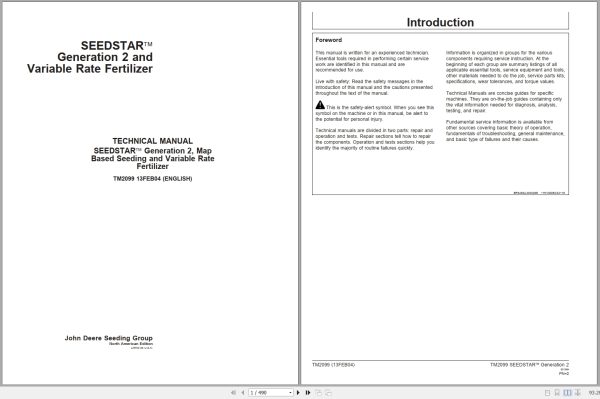 John Deere SEEDSTAR Generation and Variable Rate Fertilizer Technical Manual TM2099 1