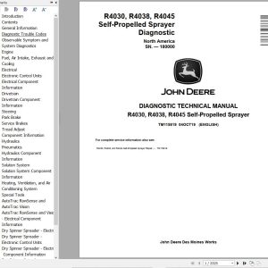 John Deere Self Propelled Sprayer R4030 R4038 R4045 Diagnostic Technical Manual TM115819 1