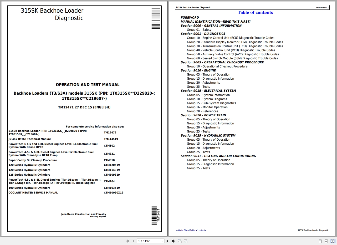 John Deere Tractor 6100D 6110D 6115D 6125D 6130D 6140D Repair Manual TM605019 1
