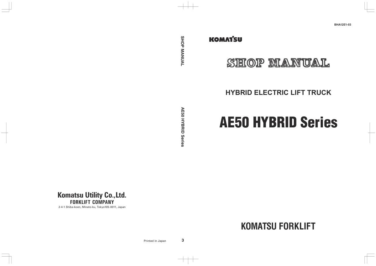 Komatsu Forklift FB15HB 12 FB18HB 12 FB20AHB 12 Shop Manual BHA12E1 03 1