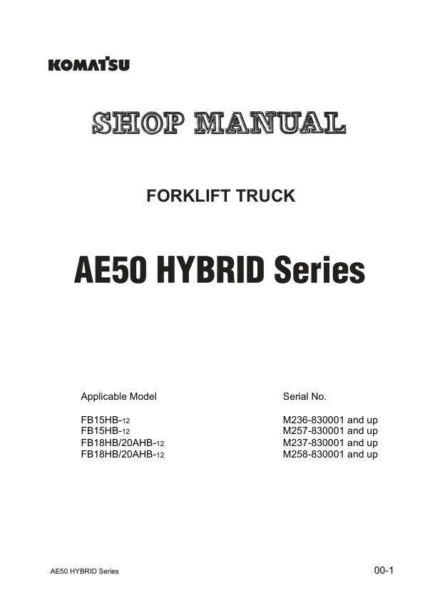 Komatsu Forklift FB15HB 12 FB18HB 12 FB20AHB 12 Shop Manual BHA12E1 05 1
