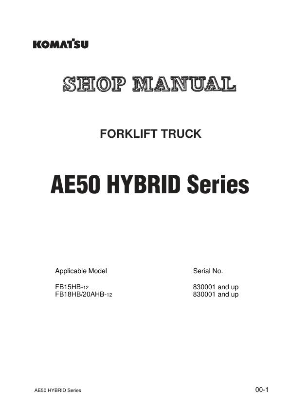 Komatsu Forklift FB15HB 12 FB18HB 12 FB20AHB 12 Shop Manual BHA12E1 07 1