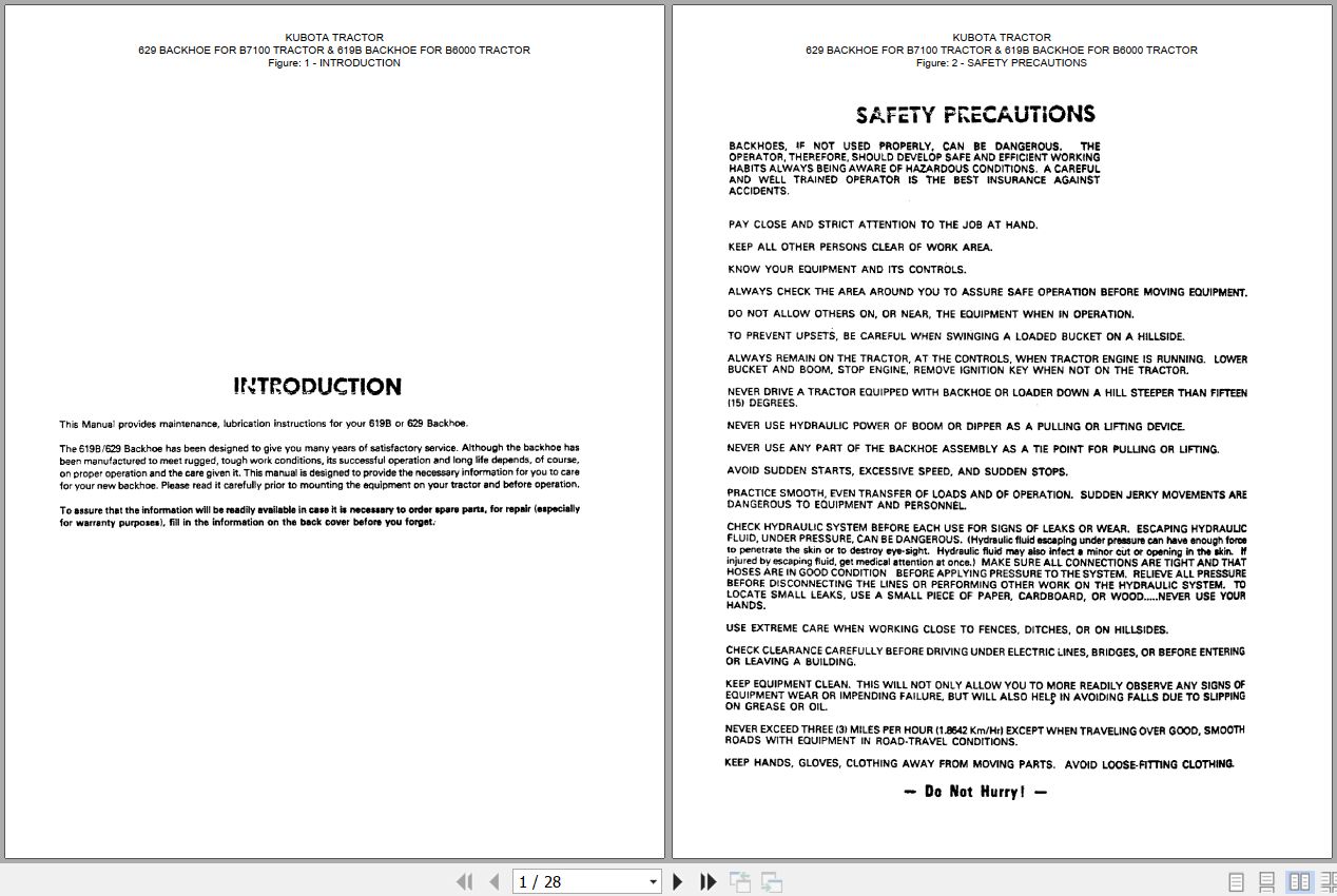 Kubota Backhoe 629 619B Workshop Manual 1