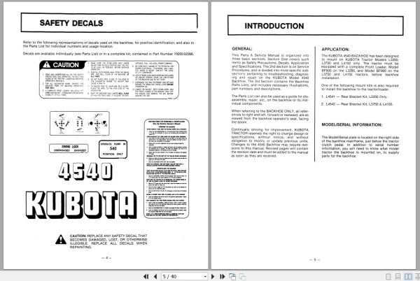 Kubota Backhoe B4540 Parts Operators Manual 1