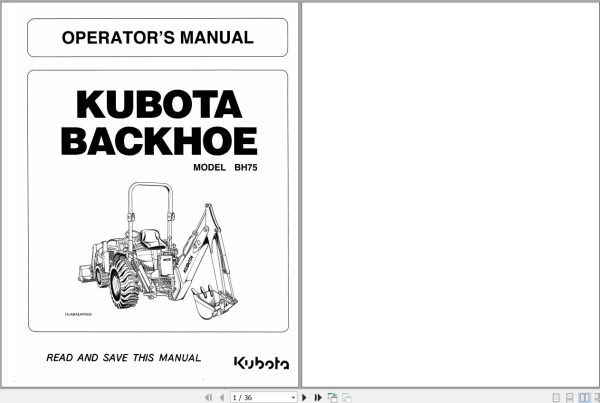 Kubota Backhoe BH75 Operators Manual 1