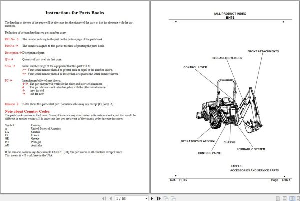 Kubota Backhoe BH75 Parts Manual 1