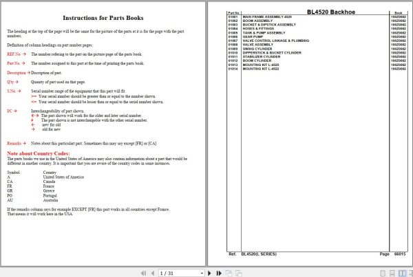 Kubota Backhoe BL4520 Parts Manual 1
