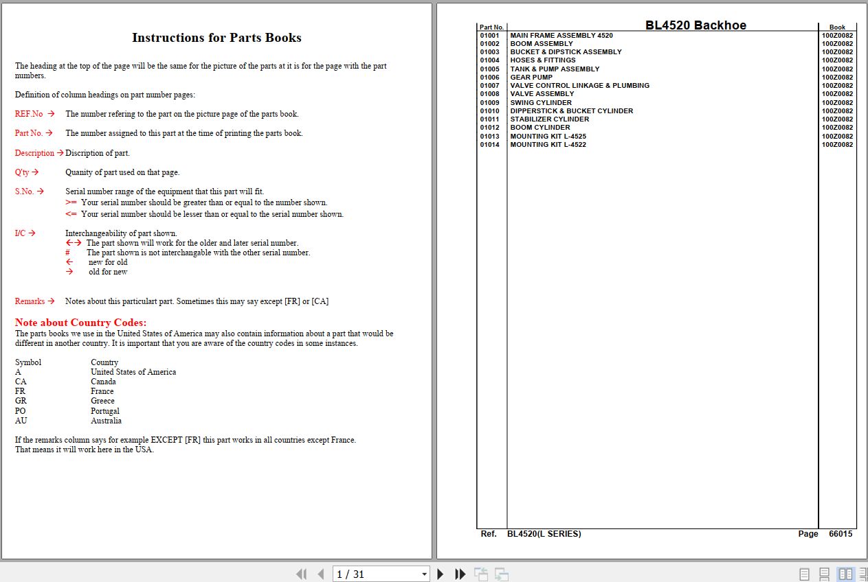 Kubota Backhoe BL4520 Parts Manual 1