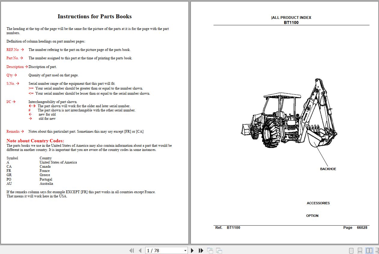 Kubota Backhoe BT1100 Parts Manual 1