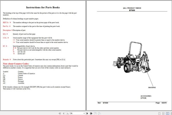 Kubota Backhoe BT600 Parts Manual 1