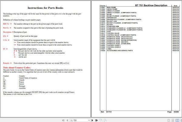 Kubota Backhoe BT751 Parts Manual 1