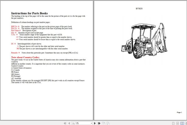 Kubota Backhoe BT820 Parts Manual 1