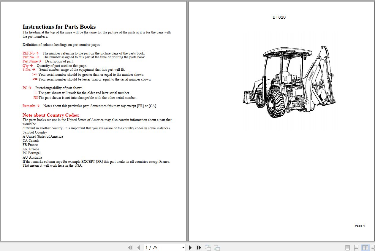Kubota Backhoe BT820 Parts Manual 1