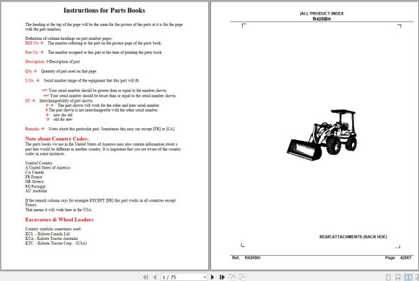 Kubota Backhoe R420BH Parts Manual 1