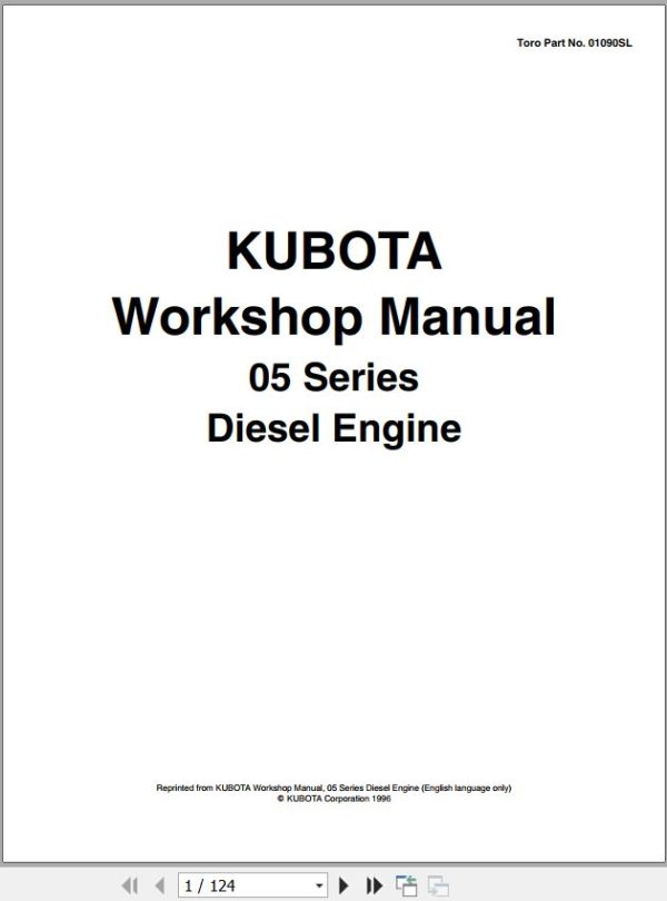 Kubota Engine 05 Series Workshop Manual 01090SL 1
