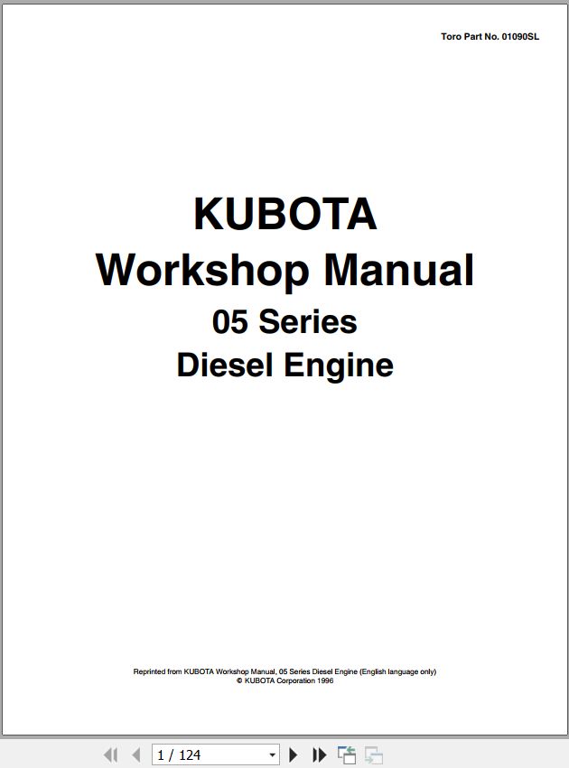 Kubota Engine 05 Series Workshop Manual 01090SL 1