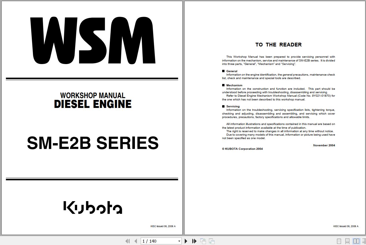 Kubota Engine SM E2B SERIES Workshop Manual 9Y011 03173 1