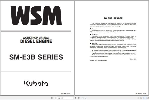 Kubota Engine SM E3B SERIES Workshop Manual 9Y111 00133 1