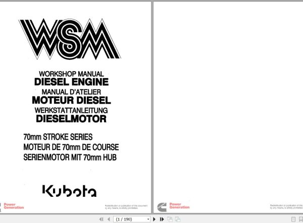 Kubota Engine Z500 B to V1200 B Workshop Manual 97897 00624 1