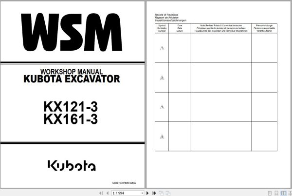 Kubota Excavator KX121 3 KX161 3 Workshop Manual 97899 60550 1