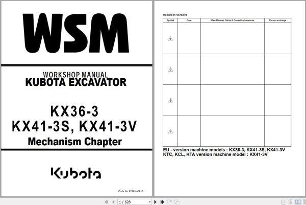 Kubota Excavator KX36 3 KX41 3 Workshop Manual 97899 60810 1