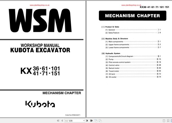 Kubota Excavator KX36 to KX151 Workshop Manual 97899 60271 1