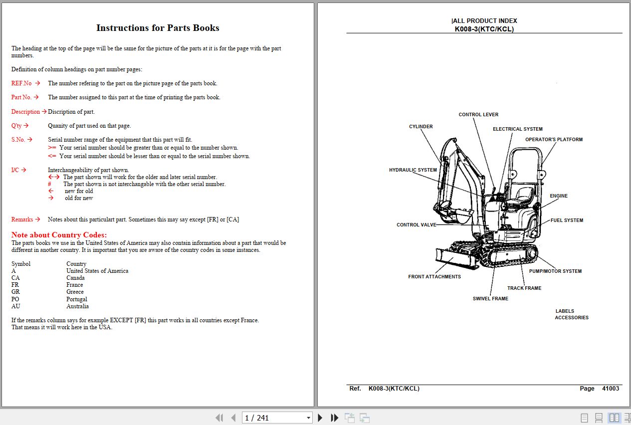 Kubota Excavators K008 3 Parts Manual 1