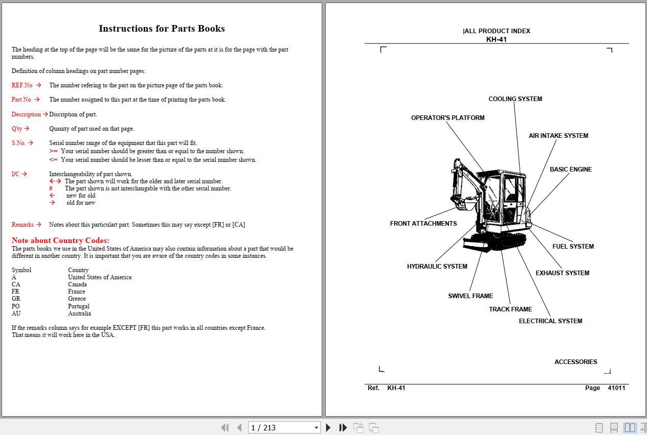 Kubota Excavators KH41 Parts Manual 1