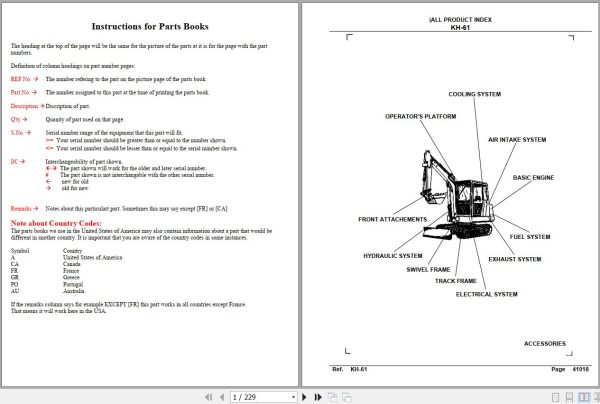 Kubota Excavators KH61 Parts Manual 1