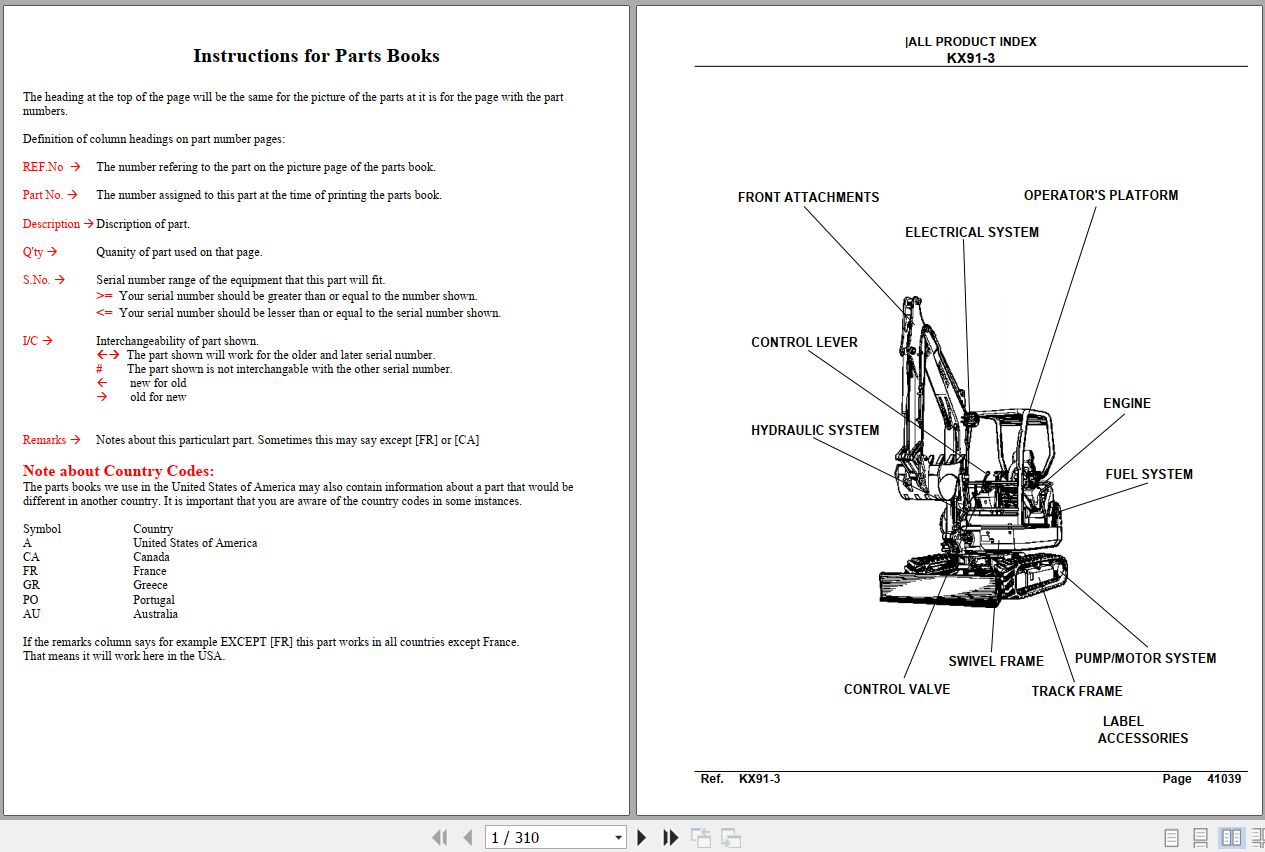 Kubota Excavators KX91 3 Parts Manual 1