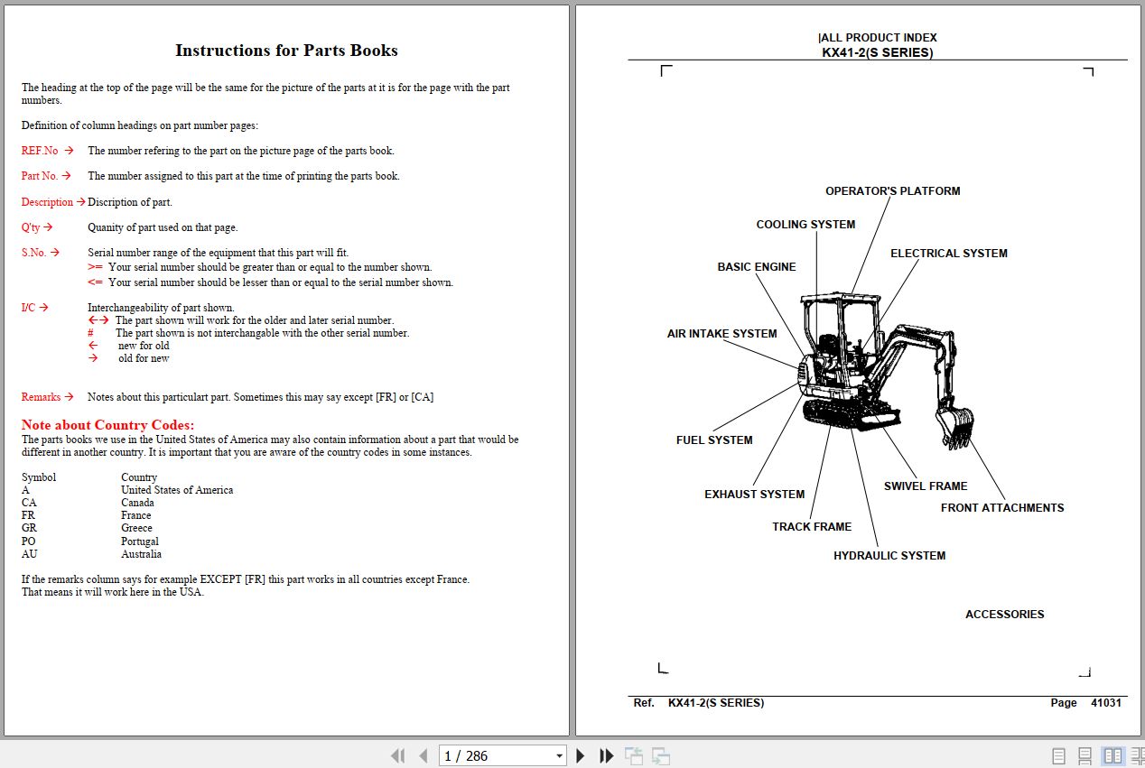 Kubota Excavators S Series KX41 2 Parts Manual 1