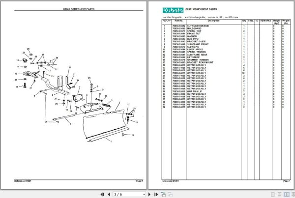 Kubota Front Blade G2001 Parts Manual 2