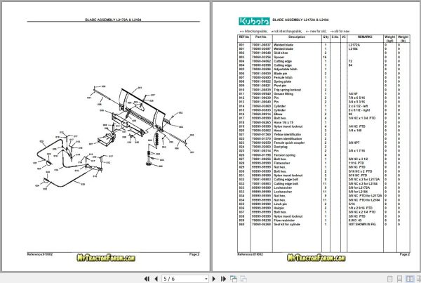 Kubota Front Blade L2172A L2184 Parts Manual 2
