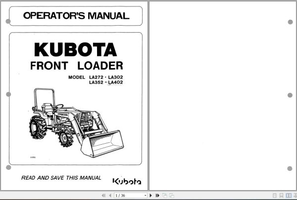 Kubota Front Loader LA272 LA302 LA352 LA402 Operators Manual 7J043 6911 2 1