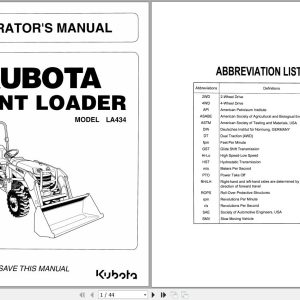 Kubota Front Loader LA434 Operators Manual 7J061 6912 1 1