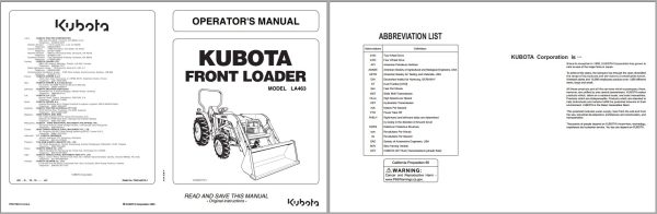Kubota Front Loader LA463 Operators Manual 7J244 6912 1 1