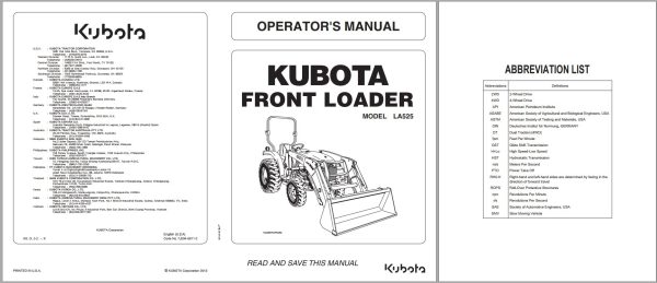 Kubota Front Loader LA525 Operators Manual 7J294 6911 2 1