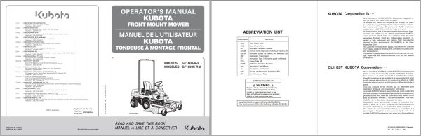 Kubota Front Mount Mower GF Series Operators Manual K3312 6293 4 EN FR 1