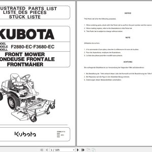 Kubota Front Mower F2880 F3680 Illustrated Parts List 97898 41714 1