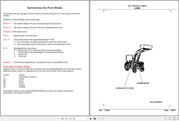 Kubota Front and Buckets LA650 Parts Manual 1