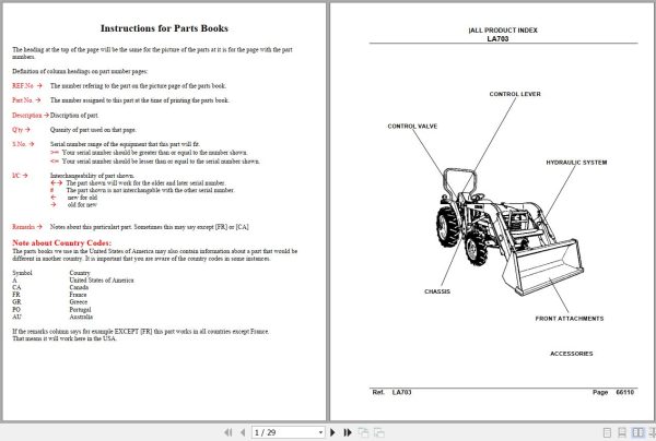 Kubota Front and Buckets LA703 Parts Manual 1