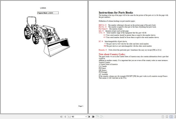 Kubota Front and Buckets LA844 Parts Manual 1