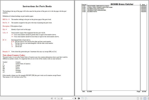 Kubota Grass Catcher GC60B Parts Manual 1
