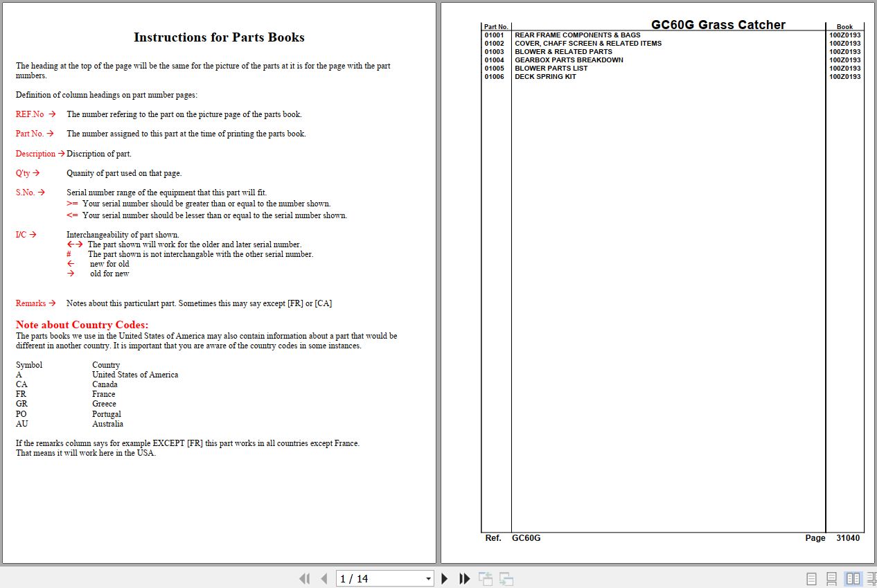 Kubota Grass Catcher GC60G Parts Manual 1