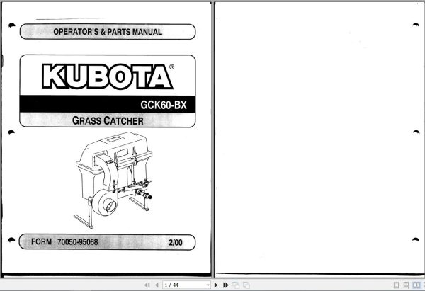 Kubota Grass Catcher GCK60BX Operators and Parts Manual 70050 95068 1