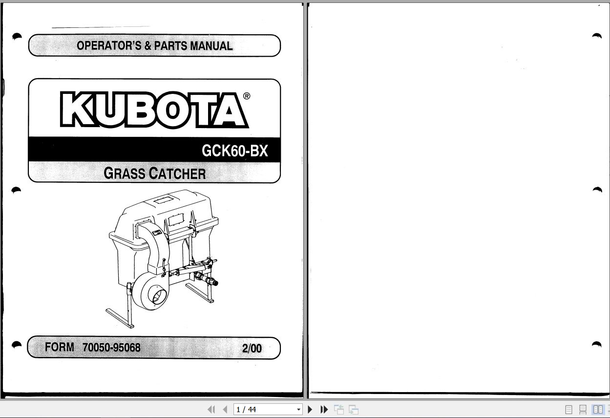 Kubota Grass Catcher GCK60BX Operators and Parts Manual 70050 95068 1