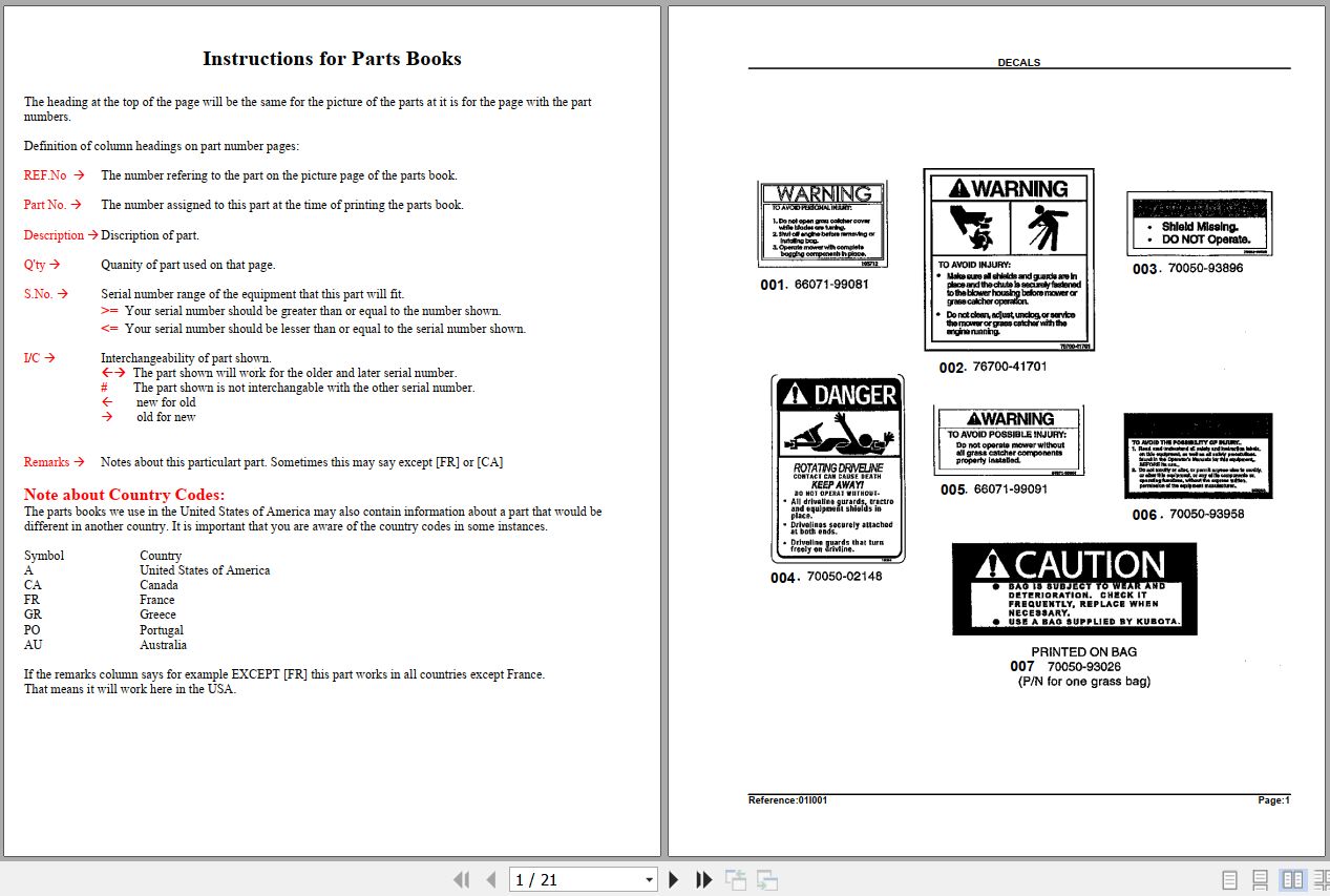 Kubota Grass Catcher GCK60BX Parts Manual 1