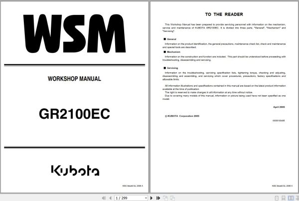 Kubota Lawn Mowers GR2100EC Workshop Manual 9Y011 15412 1