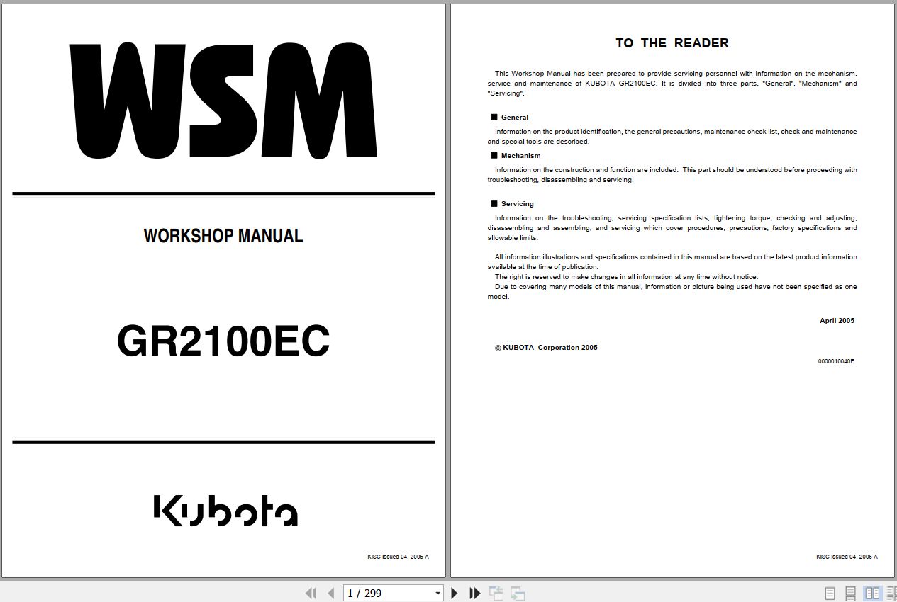 Kubota Lawn Mowers GR2100EC Workshop Manual 9Y011 15412 1