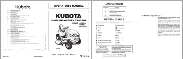 Kubota Lawn and Garden Tractor GR2120 GR2020G GR2120AU Operators Manual K1260 7121 4 1